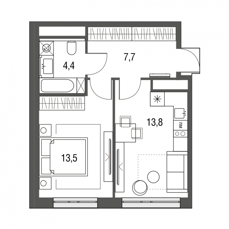 1-комнатная квартира в ЖК Южная Битца на 2 этаже в 2 секции. Сдача в 4 кв. 2021 г.