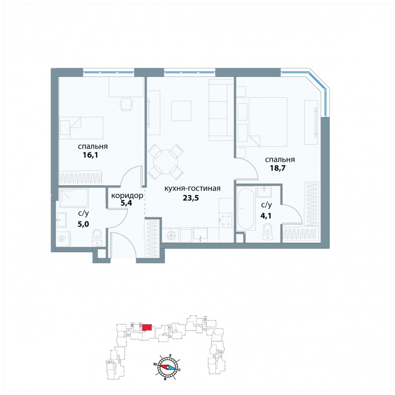 1-комнатная квартира (Студия) с отделкой в ЖК Сиреневый Парк на 4 этаже в 8 секции. Сдача в 1 кв. 2024 г.