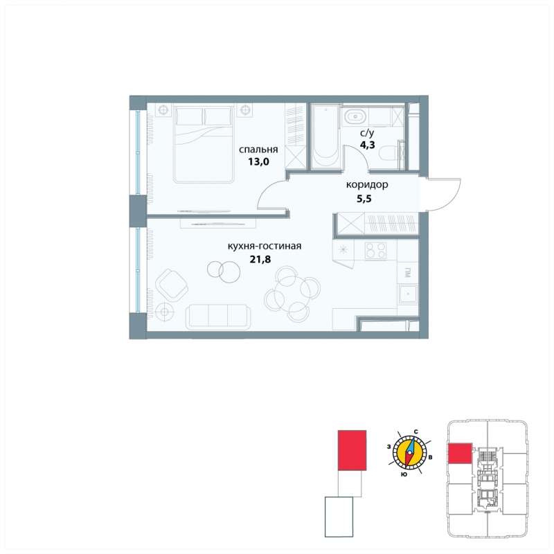 3-комнатная квартира в ЖК Южная Битца на 7 этаже в 5 секции. Сдача в 4 кв. 2021 г.