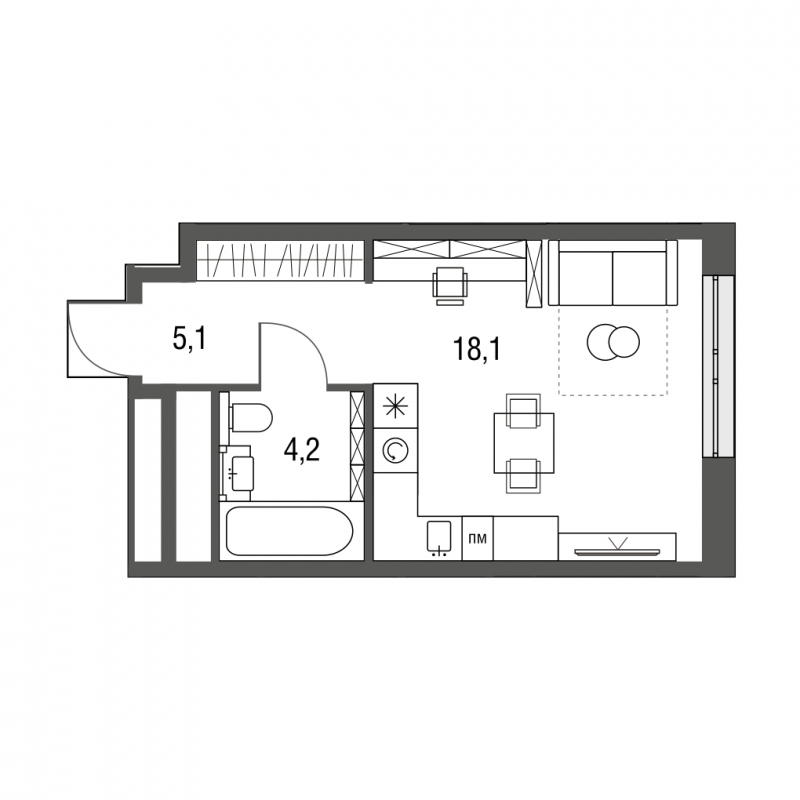 1-комнатная квартира (Студия) с отделкой в ЖК Южная Битца на 19 этаже в 4 секции. Сдача в 4 кв. 2021 г.