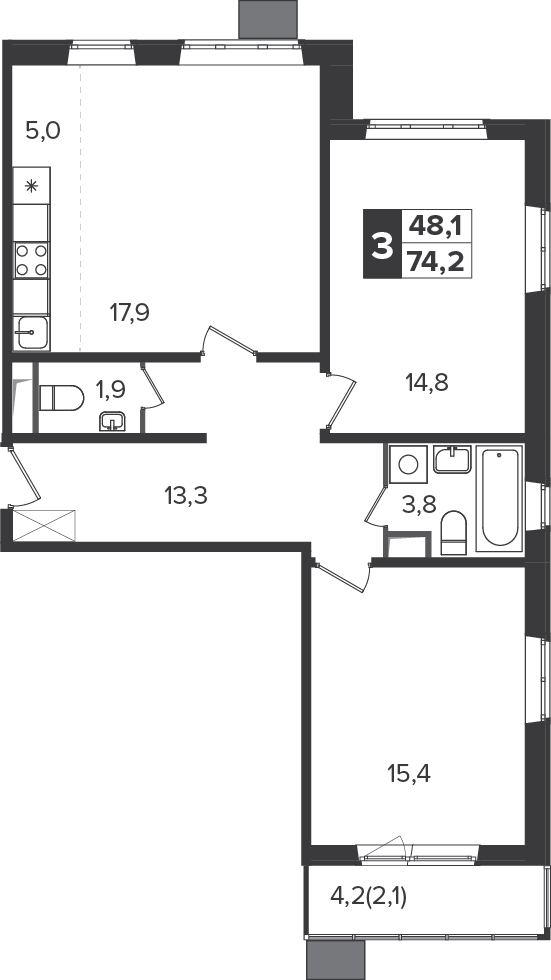 2-комнатная квартира с отделкой в ЖК Полярная 25 на 19 этаже в 7 секции. Сдача в 1 кв. 2024 г.