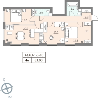 2-комнатная квартира в ЖК ЗИЛАРТ на 12 этаже в 1 секции. Сдача в 2 кв. 2023 г.