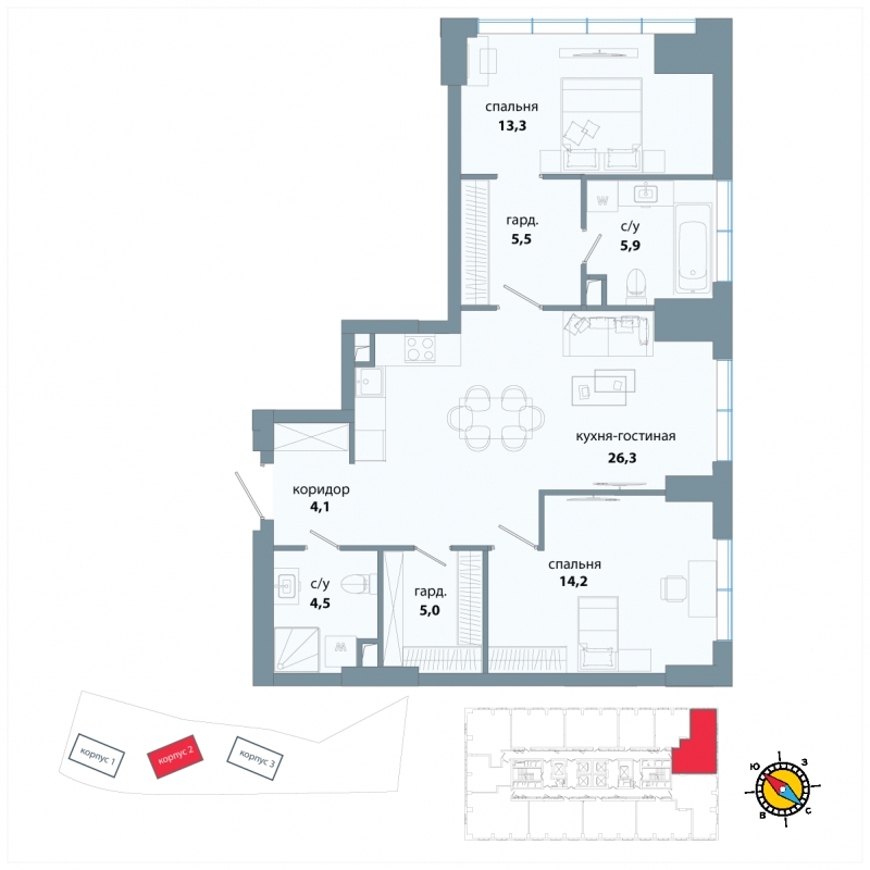 2-комнатная квартира с отделкой в ЖК Южная Битца на 4 этаже в 11 секции. Сдача в 2 кв. 2021 г.