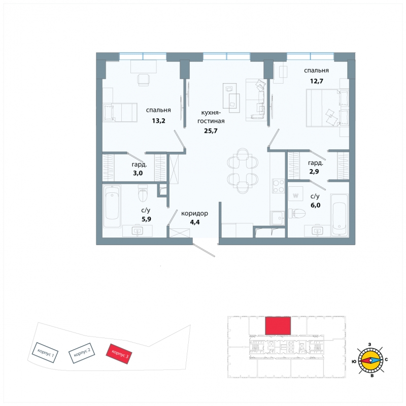 1-комнатная квартира (Студия) в ЖК Сиреневый Парк на 22 этаже в 7 секции. Сдача в 1 кв. 2024 г.