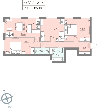 4-комнатная квартира с отделкой в ЖК Невский на 21 этаже в 1 секции. Дом сдан.