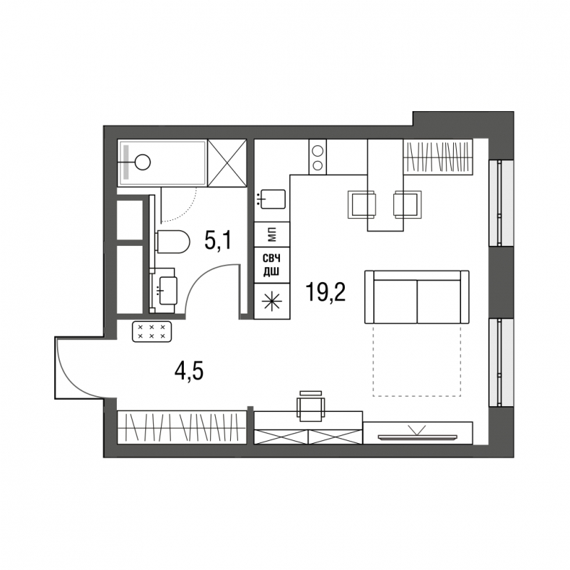 1-комнатная квартира (Студия) в ЖК Сиреневый Парк на 12 этаже в 4 секции. Сдача в 1 кв. 2024 г.