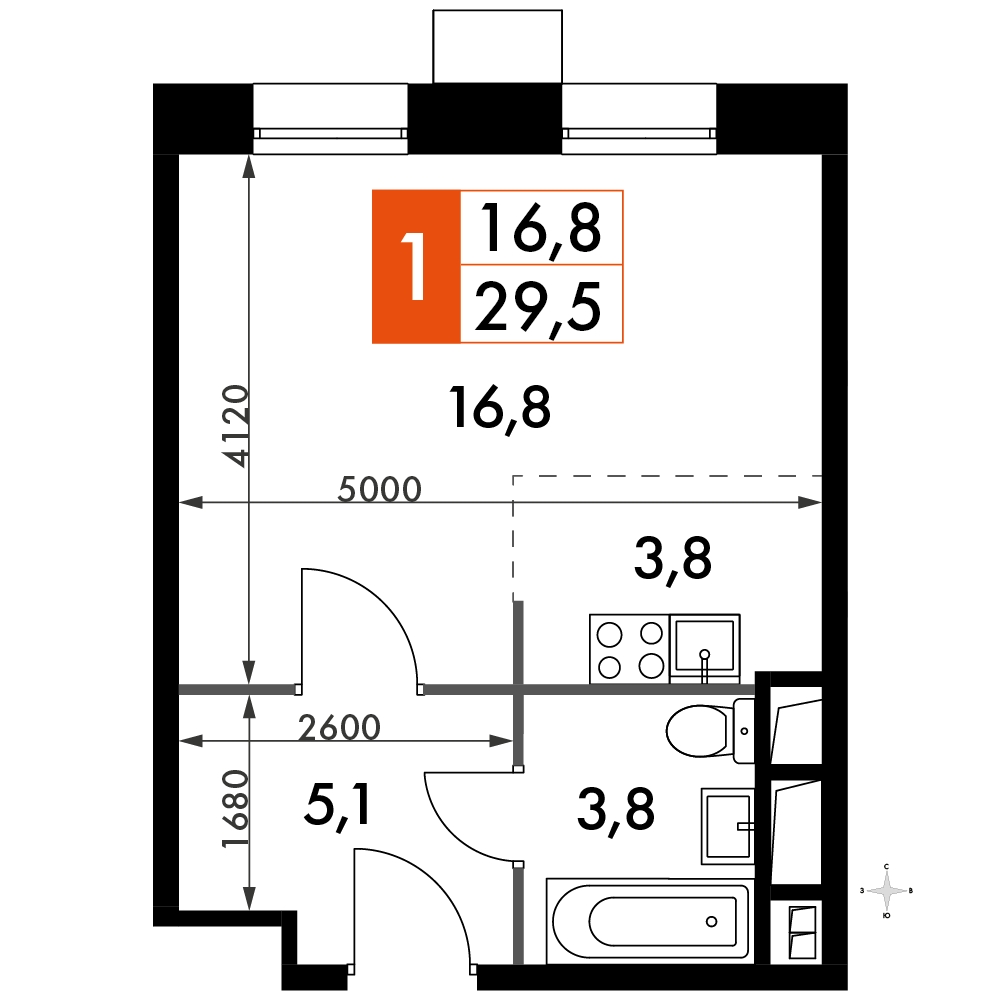 1-комнатная квартира (Студия) в ЖК Сиреневый Парк на 15 этаже в 4 секции. Сдача в 1 кв. 2024 г.
