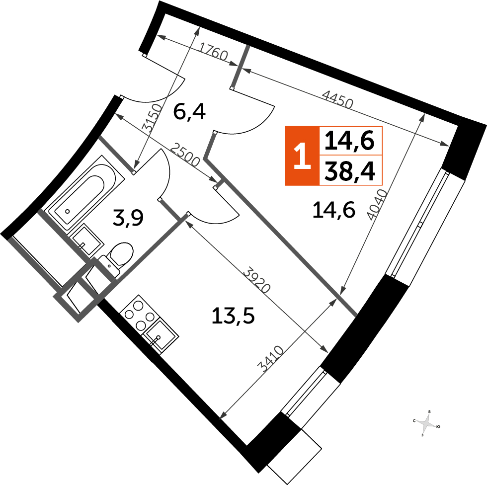 1-комнатная квартира в ЖК Южная Битца на 24 этаже в 8 секции. Сдача в 4 кв. 2021 г.
