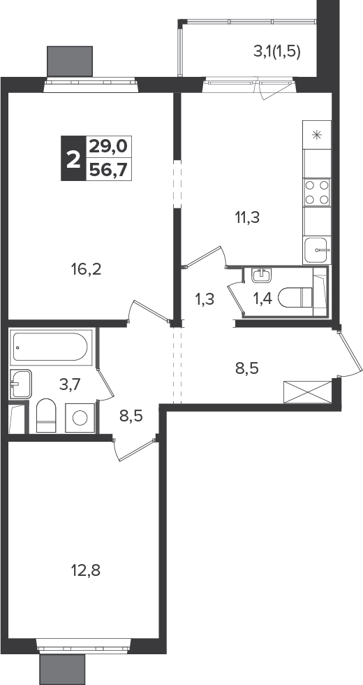 3-комнатная квартира с отделкой в ЖК Полярная 25 на 26 этаже в 7 секции. Сдача в 1 кв. 2024 г.