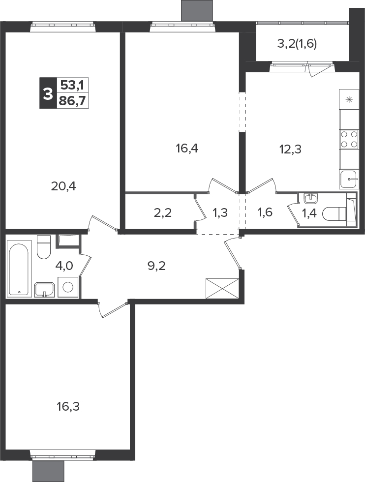 2-комнатная квартира с отделкой в ЖК Полярная 25 на 33 этаже в 7 секции. Сдача в 1 кв. 2024 г.