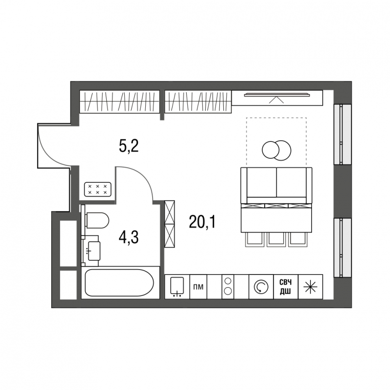 2-комнатная квартира с отделкой в ЖК Полярная 25 на 32 этаже в 1 секции. Сдача в 3 кв. 2023 г.