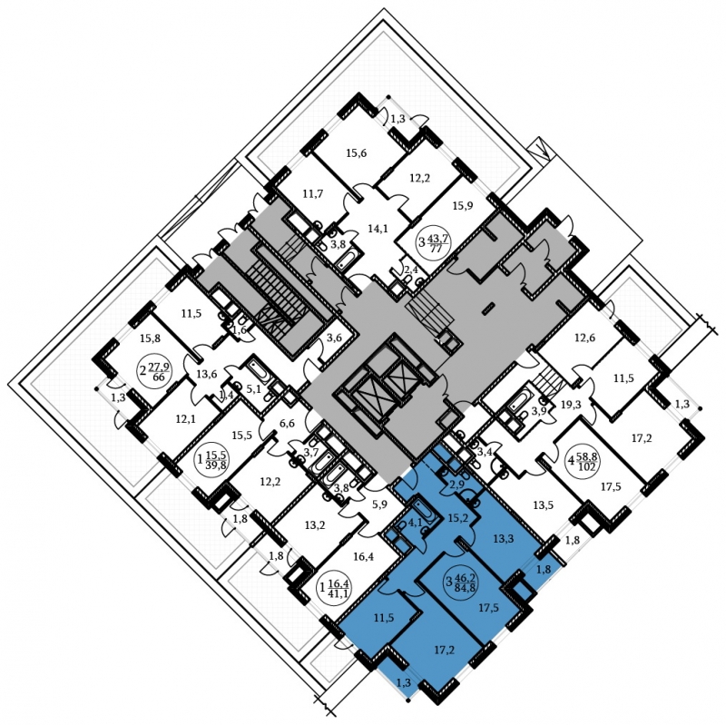 3-комнатная квартира в ЖК Сиреневый Парк на 8 этаже в 5 секции. Сдача в 1 кв. 2024 г.