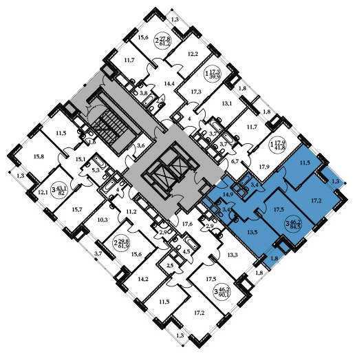 3-комнатная квартира в ЖК Событие на 30 этаже в 2 секции. Сдача в 4 кв. 2024 г.