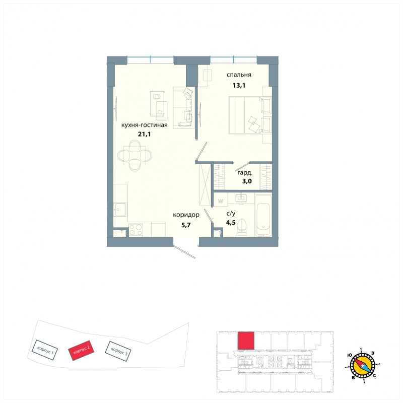 1-комнатная квартира (Студия) в ЖК Сиреневый Парк на 20 этаже в 7 секции. Сдача в 1 кв. 2024 г.