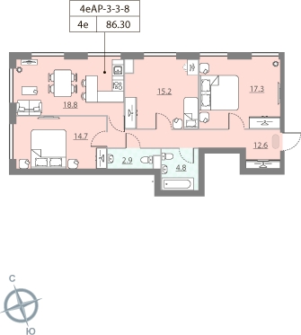 2-комнатная квартира в ЖК Квартал Тетрис на 11 этаже в 1 секции. Сдача в 2 кв. 2025 г.