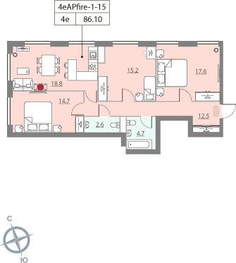 1-комнатная квартира в ЖК Квартал Тетрис на 11 этаже в 1 секции. Сдача в 2 кв. 2025 г.