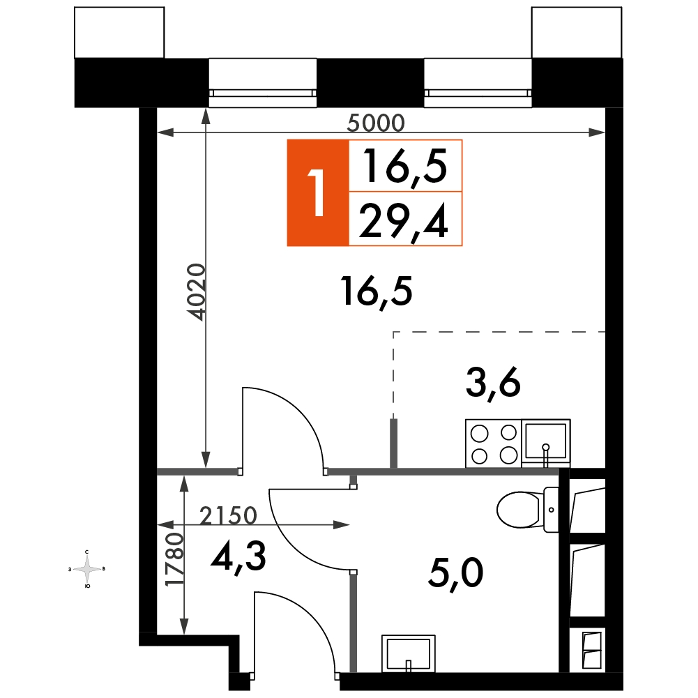 1-комнатная квартира (Студия) в ЖК Сиреневый Парк на 23 этаже в 1 секции. Сдача в 1 кв. 2024 г.