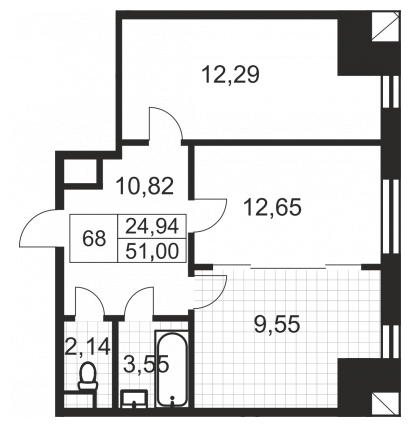 2-комнатная квартира в ЖК Южная Битца на 7 этаже в 12 секции. Сдача в 4 кв. 2021 г.