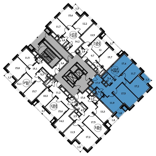 4-комнатная квартира в ЖК Событие на 28 этаже в 2 секции. Сдача в 4 кв. 2024 г.