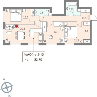 2-комнатная квартира в ЖК Квартал Тетрис на 2 этаже в 1 секции. Сдача в 2 кв. 2025 г.