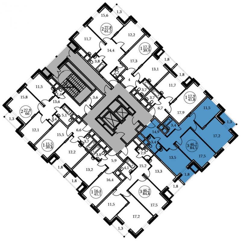 3-комнатная квартира в ЖК Южная Битца на 19 этаже в 3 секции. Сдача в 4 кв. 2021 г.