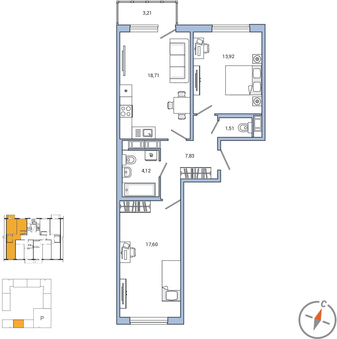 1-комнатная квартира в ЖК РЕКА на 2 этаже в 1 секции. Сдача в 4 кв. 2026 г.