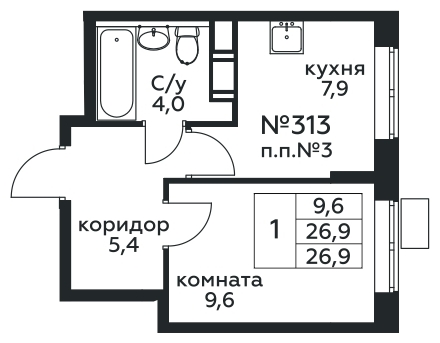 1-комнатная квартира в ЖК Сиреневый Парк на 24 этаже в 7 секции. Сдача в 1 кв. 2024 г.
