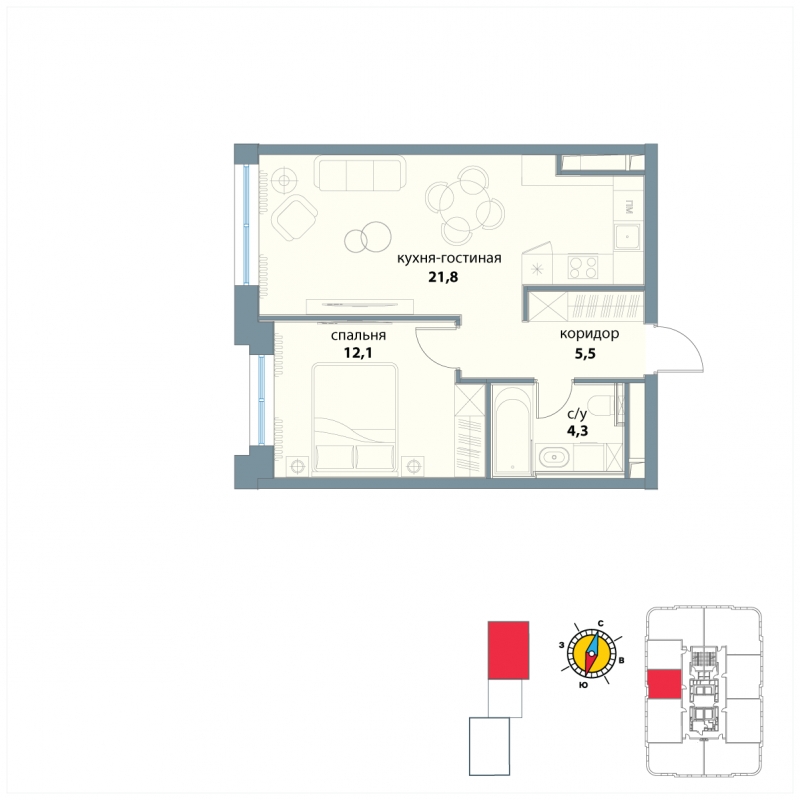 4-комнатная квартира в ЖК Вишневый сад на 11 этаже в 1 секции. Сдача в 3 кв. 2021 г.