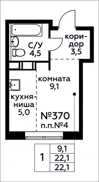 1-комнатная квартира в ЖК Движение.Тушино на 4 этаже в 1 секции. Сдача в 2 кв. 2022 г.