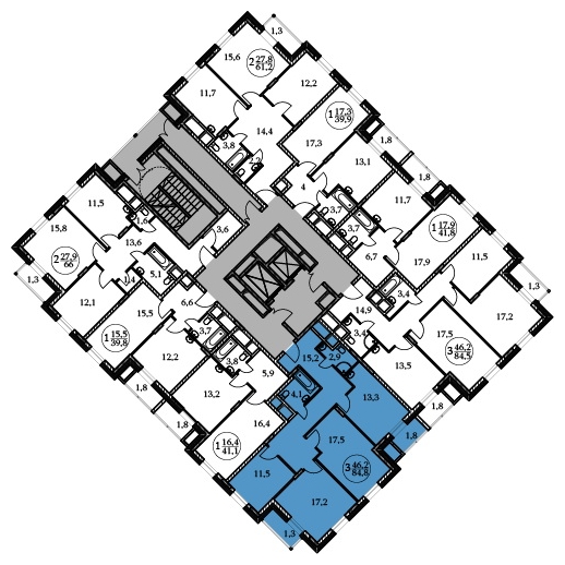 3-комнатная квартира в ЖК Аркада Арт на 3 этаже в 1 секции. Сдача в 1 кв. 2019 г.