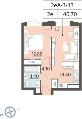 3-комнатная квартира в ЖК Квартал Тетрис на 16 этаже в 1 секции. Сдача в 2 кв. 2025 г.