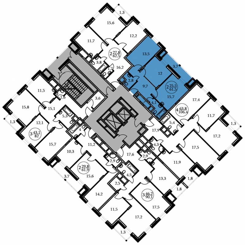 1-комнатная квартира в ЖК Отрадный на 17 этаже в 1 секции. Сдача в 1 кв. 2024 г.