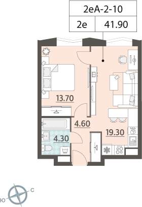 2-комнатная квартира в ЖК Квартал Тетрис на 22 этаже в 1 секции. Сдача в 2 кв. 2025 г.