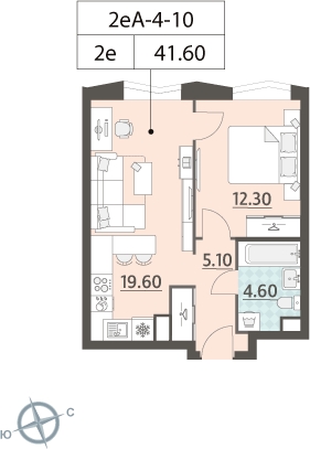 2-комнатная квартира в ЖК Квартал Тетрис на 19 этаже в 1 секции. Сдача в 2 кв. 2025 г.