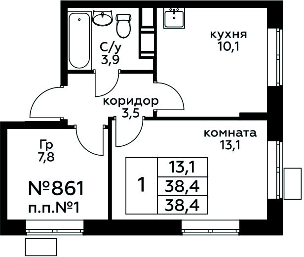 1-комнатная квартира (Студия) в ЖК Сиреневый Парк на 21 этаже в 3 секции. Сдача в 1 кв. 2024 г.