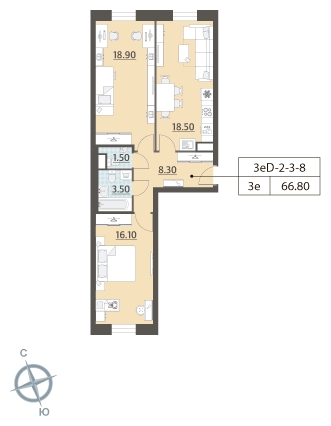 1-комнатная квартира в ЖК Квартал Тетрис на 22 этаже в 1 секции. Сдача в 2 кв. 2025 г.