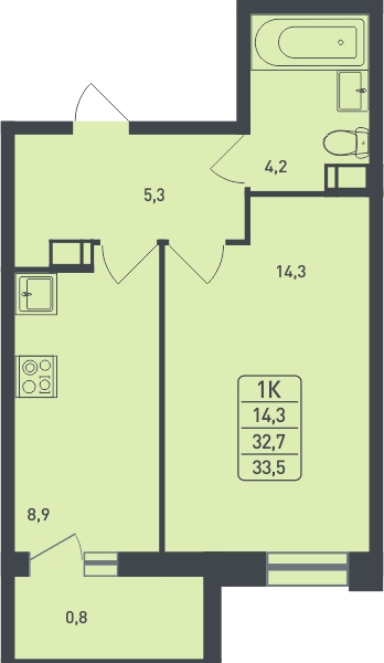 1-комнатная квартира (Студия) с отделкой в ЖК Цветочные Поляны на 8 этаже в 5 секции. Сдача в 1 кв. 2025 г.