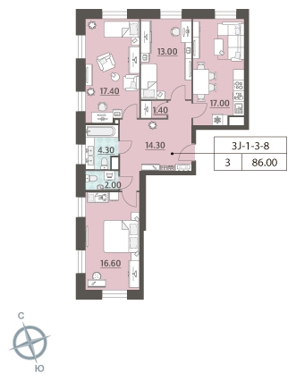 2-комнатная квартира в ЖК ЗИЛАРТ на 7 этаже в 1 секции. Сдача в 2 кв. 2021 г.
