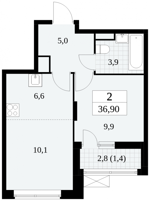 1-комнатная квартира (Студия) с отделкой в ЖК Цветочные Поляны на 3 этаже в 1 секции. Сдача в 4 кв. 2025 г.