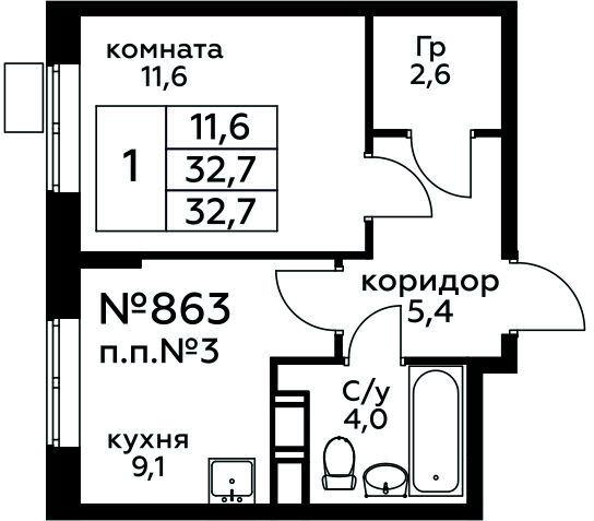 1-комнатная квартира (Студия) с отделкой в ЖК Сиреневый Парк на 15 этаже в 9 секции. Сдача в 1 кв. 2024 г.
