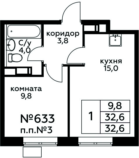 1-комнатная квартира с отделкой в ЖК Цветочные Поляны на 9 этаже в 5 секции. Сдача в 4 кв. 2025 г.