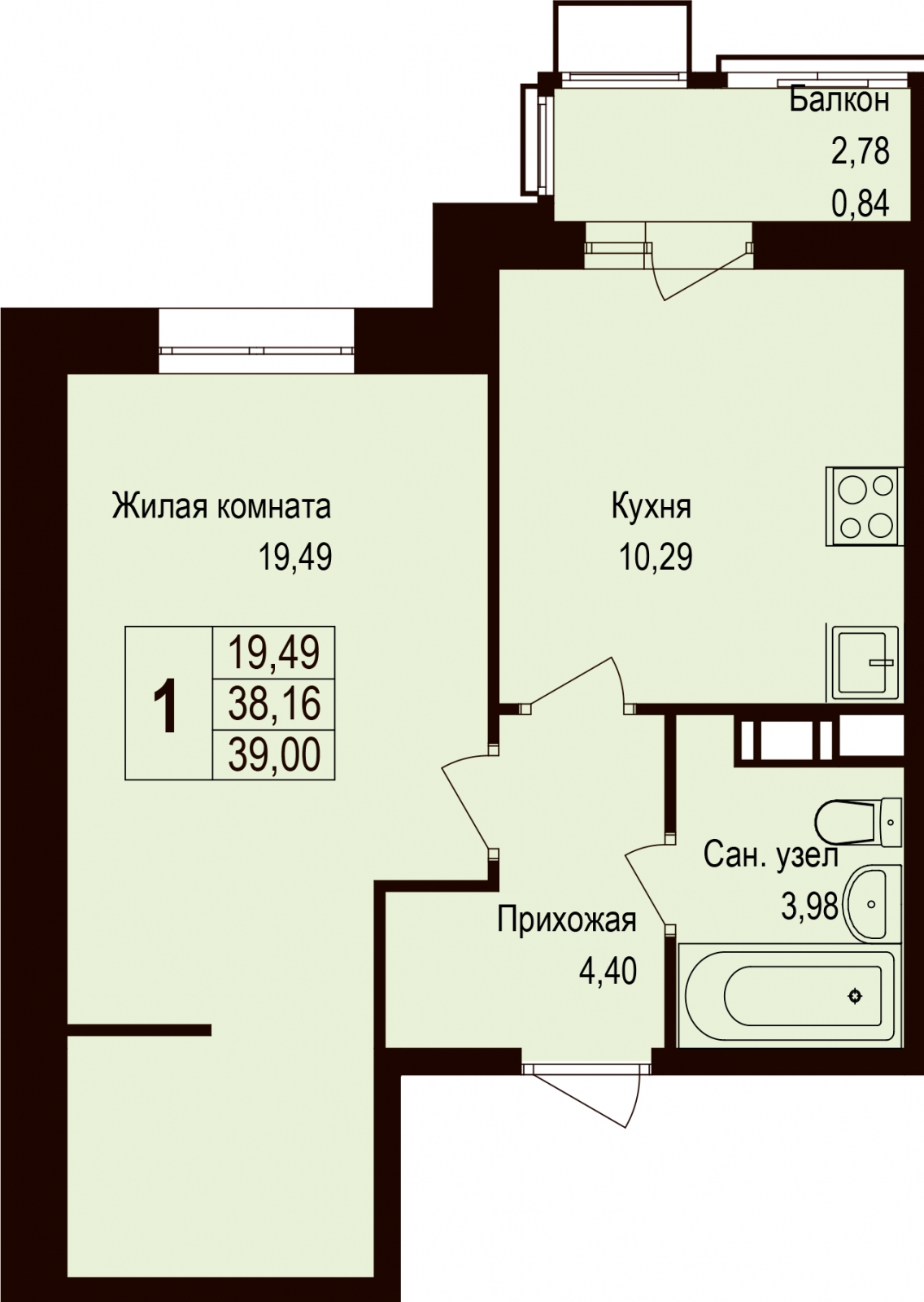 1-комнатная квартира с отделкой в ЖК Цветочные Поляны на 3 этаже в 4 секции. Сдача в 4 кв. 2025 г.