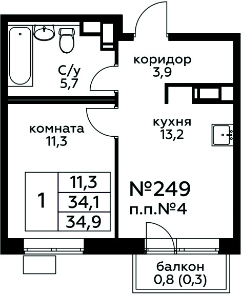 1-комнатная квартира с отделкой в ЖК Цветочные Поляны на 6 этаже в 4 секции. Сдача в 4 кв. 2025 г.