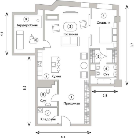 3-комнатная квартира в ЖК Калейдоскоп на 13 этаже в 2 секции. Дом сдан.
