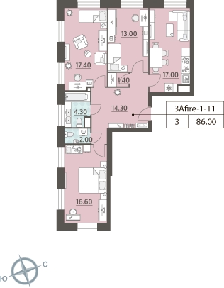 2-комнатная квартира в ЖК ЗИЛАРТ на 14 этаже в 1 секции. Сдача в 2 кв. 2023 г.