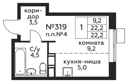 1-комнатная квартира в ЖК Событие на 2 этаже в 1 секции. Сдача в 3 кв. 2025 г.