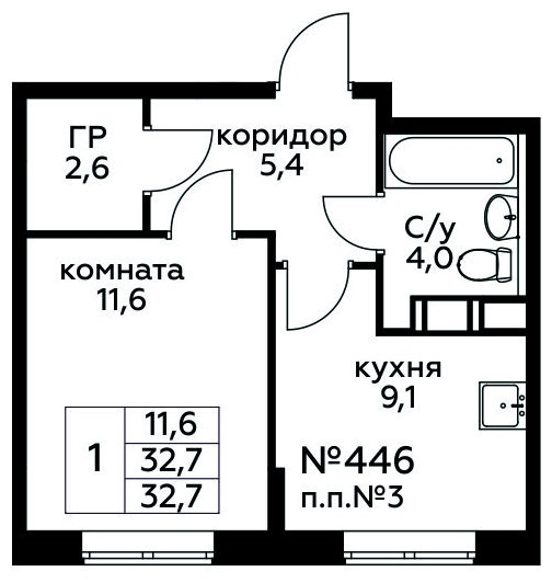 1-комнатная квартира в ЖК Событие на 34 этаже в 1 секции. Сдача в 3 кв. 2025 г.