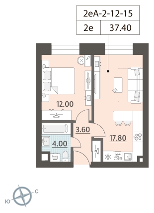 1-комнатная квартира с отделкой в ЖК ЗИЛАРТ на 14 этаже в 1 секции. Сдача в 2 кв. 2022 г.