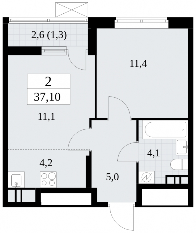 2-комнатная квартира в ЖК Жилой район ALIA на 14 этаже в 1 секции. Сдача в 3 кв. 2021 г.