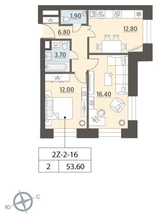 1-комнатная квартира с отделкой в ЖК Новые Ватутинки. Центральный на 6 этаже в 4 секции. Сдача в 1 кв. 2024 г.